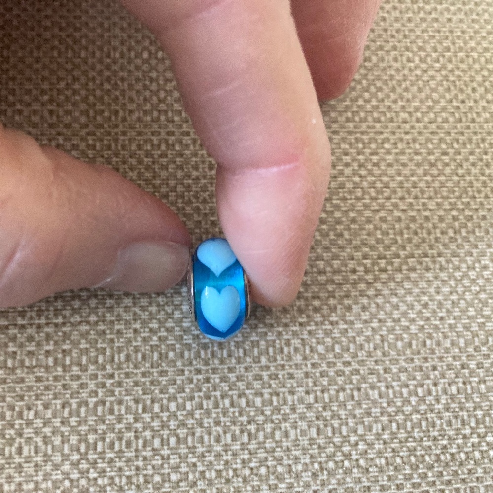 Pandora blue heart Murano bead